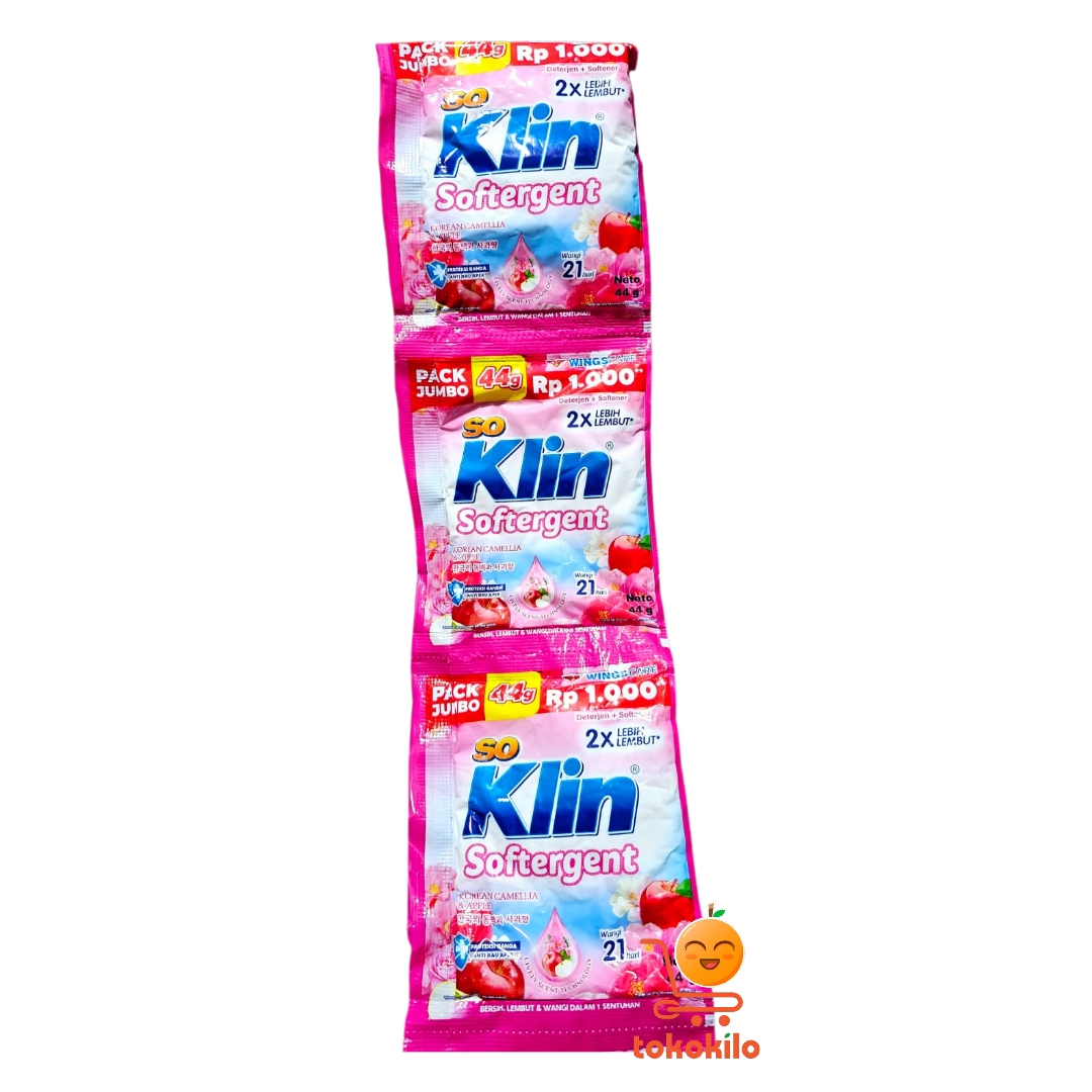 SoKlin Softergent Bubuk Korean Camellia & Apple 44gr ( 1 RTG X 6bks)