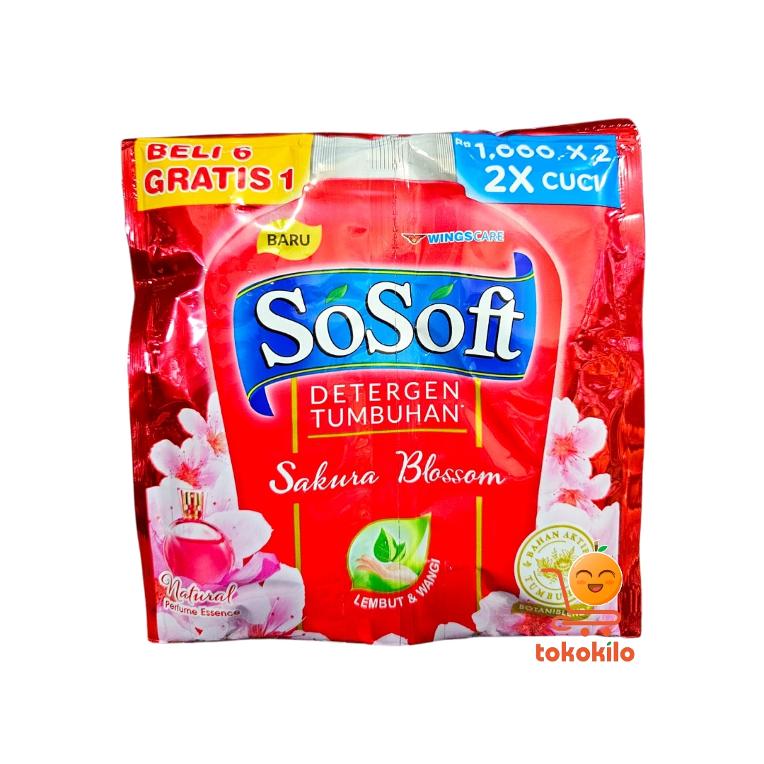 SoSoft Deterjen Tumbuhan Sakura Blossom 80ml (1 Pack X 6 Free 1 )