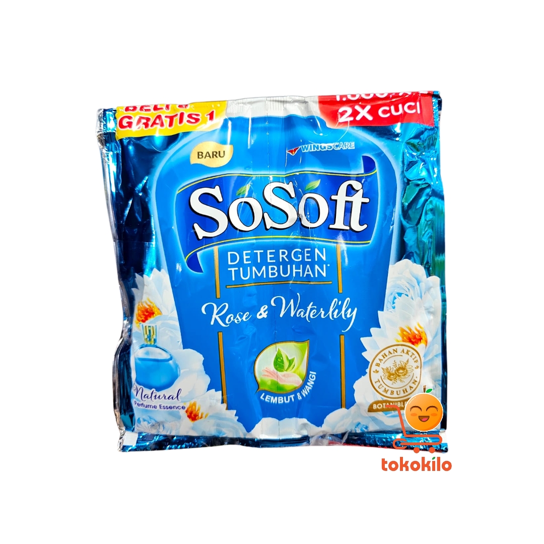 SoSoft Deterjen Tumbuhan Rose & Waterlily 80ml (1 Pack X 6 Free 1)