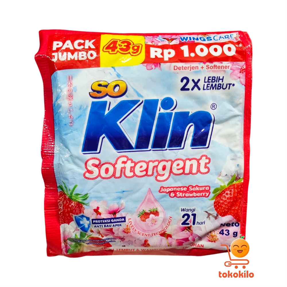 SoKlin Softergent Bubuk Japanese Sakura & Strawberry 43gr (1 Renteng X 6bks)