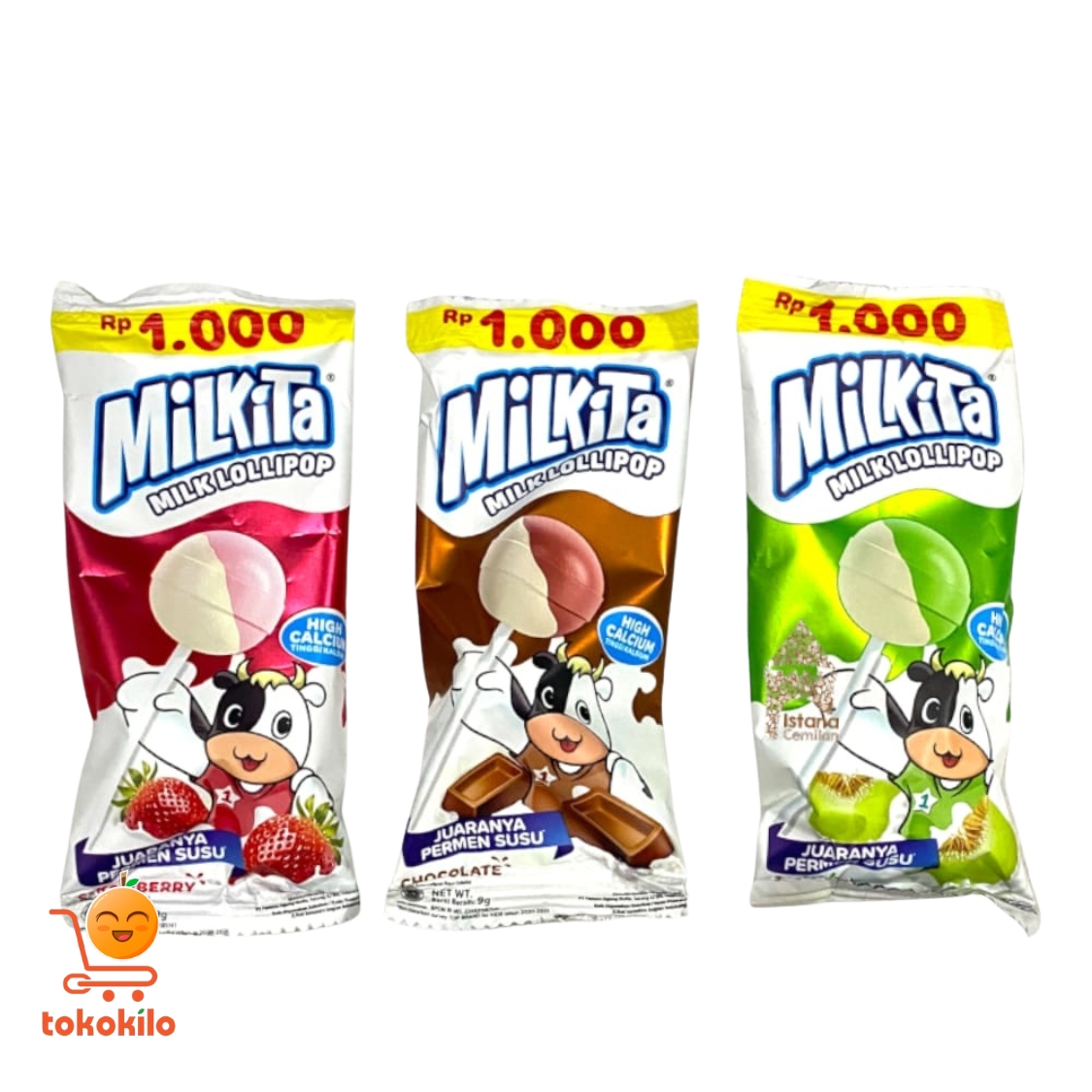 Milkita Milk Lollipop Rasa Cokelat, Stroberi dan Melon 9gr