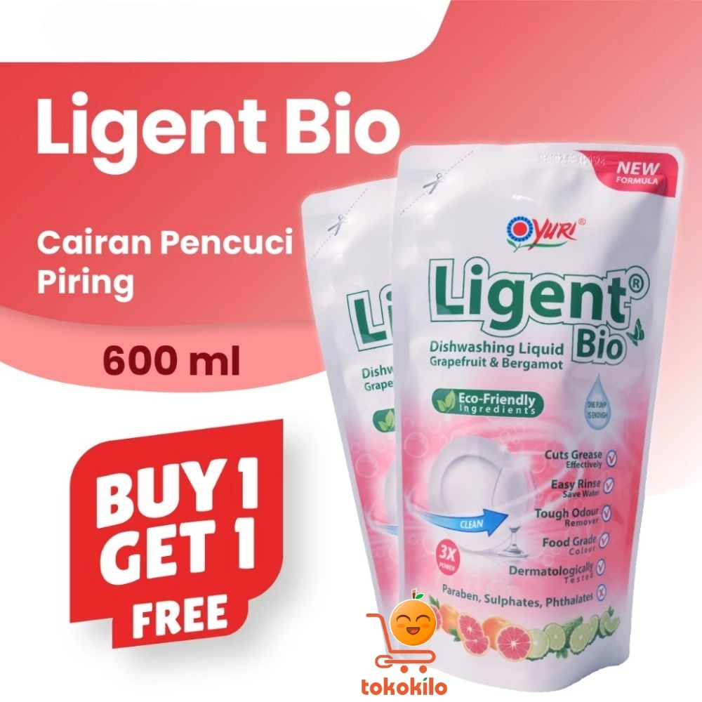 Sabun Cuci Piring Yuri Ligent Bio Grapefruit & Bergamot 600ml BANDED (Beli 1 GRATIS 1)